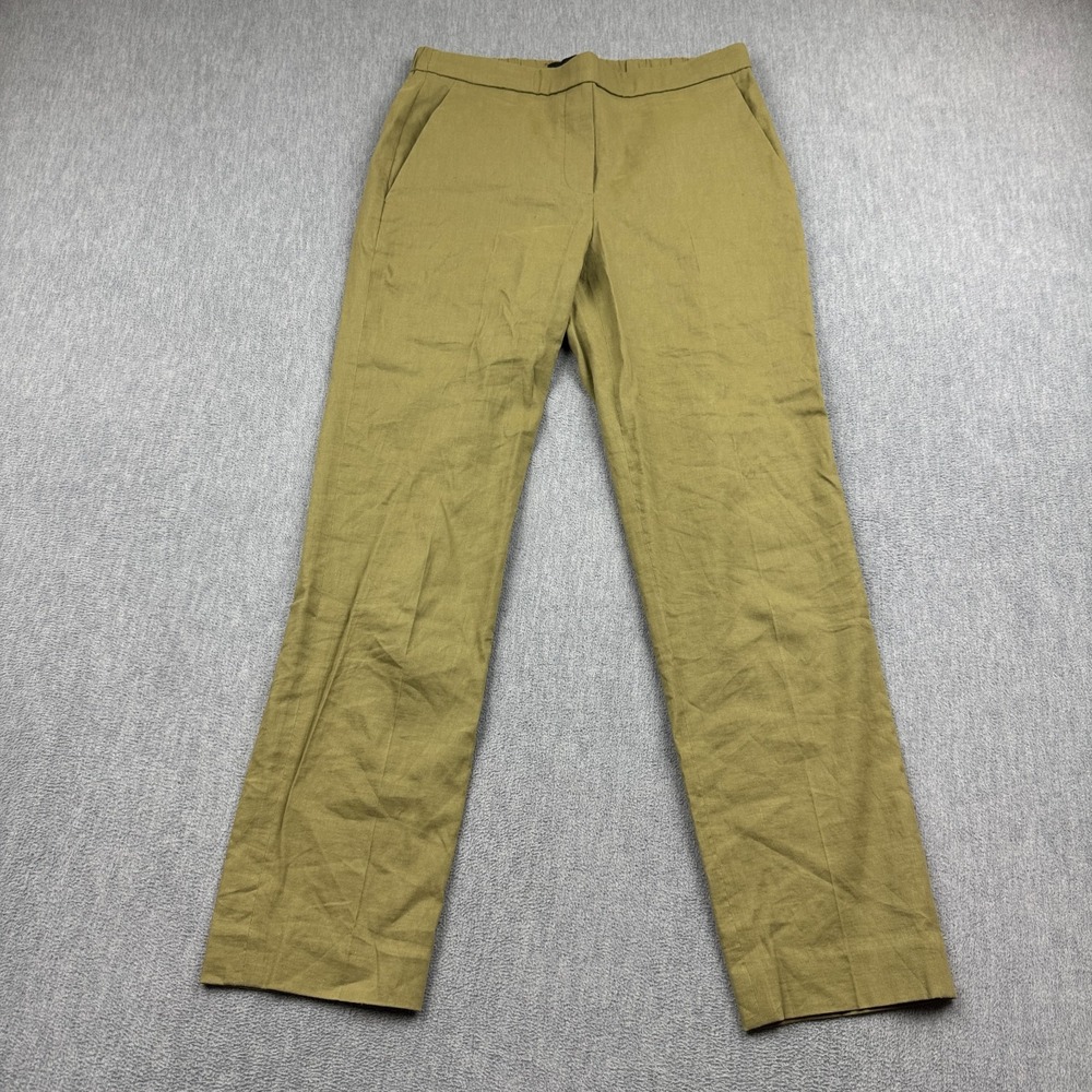 Theory Pants Womens 0 Green Pull On Linen 26" Elastic Waist Lightweight Trouser